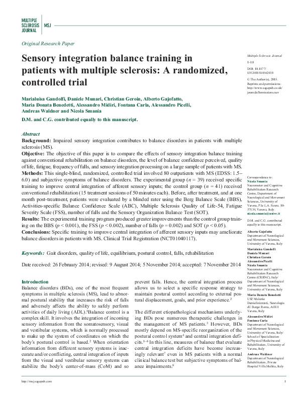 (PDF) Sensory integration balance training in patients with multiple ...