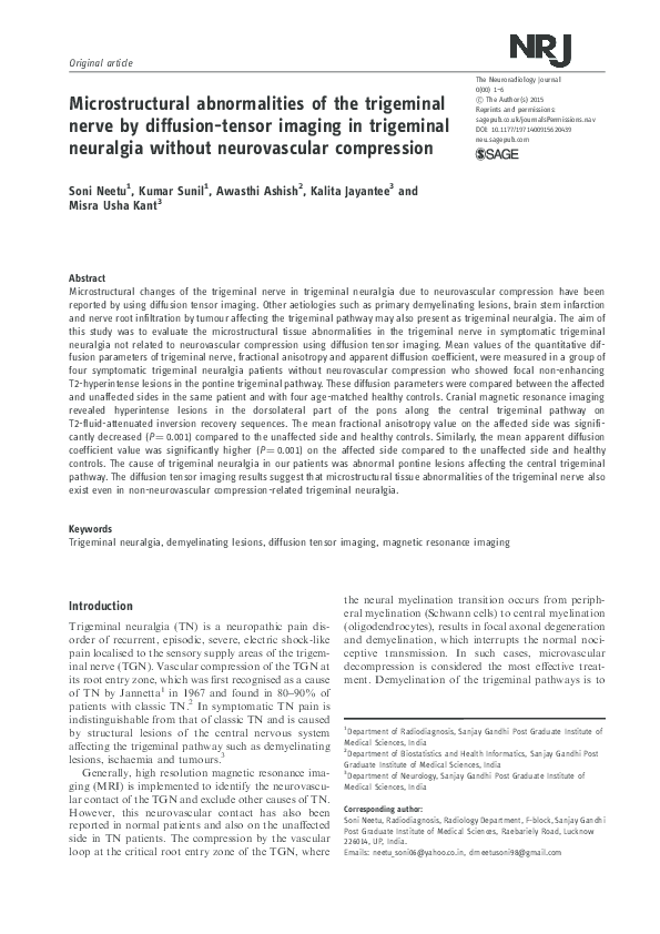 (PDF) Microstructural abnormalities of the trigeminal nerve by ...