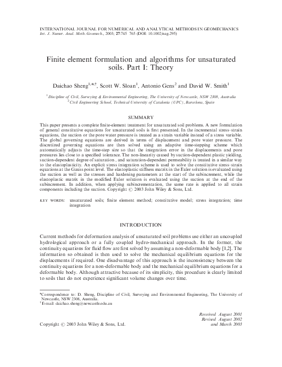 (PDF) Finite element formulation and algorithms for unsaturated soils ...