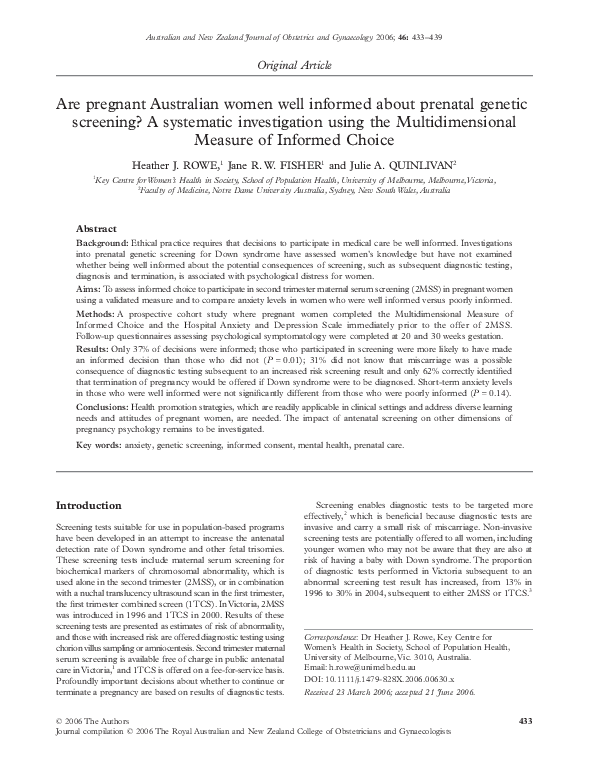 (PDF) Are pregnant Australian women well informed about prenatal