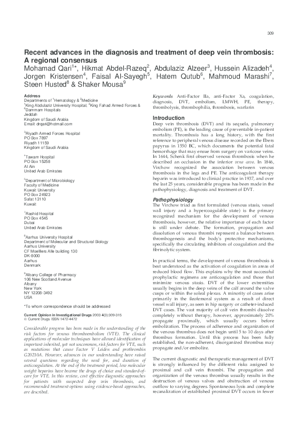 (PDF) Guidelines for Diagnosis and Treatment of Deep Venous Thrombosis ...