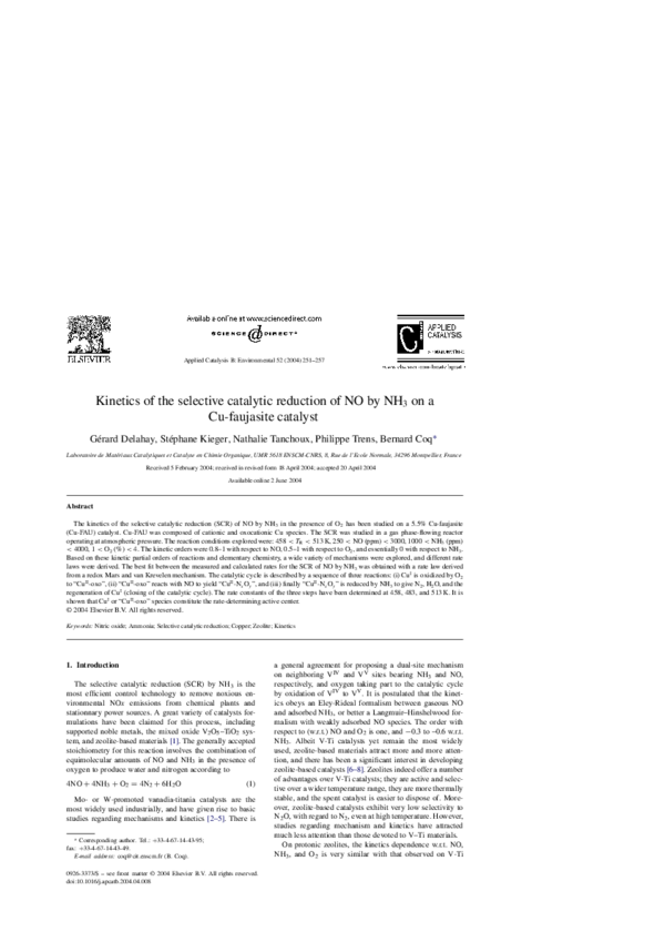 (PDF) Kinetics of the selective catalytic reduction of NO by NH 3 on a ...