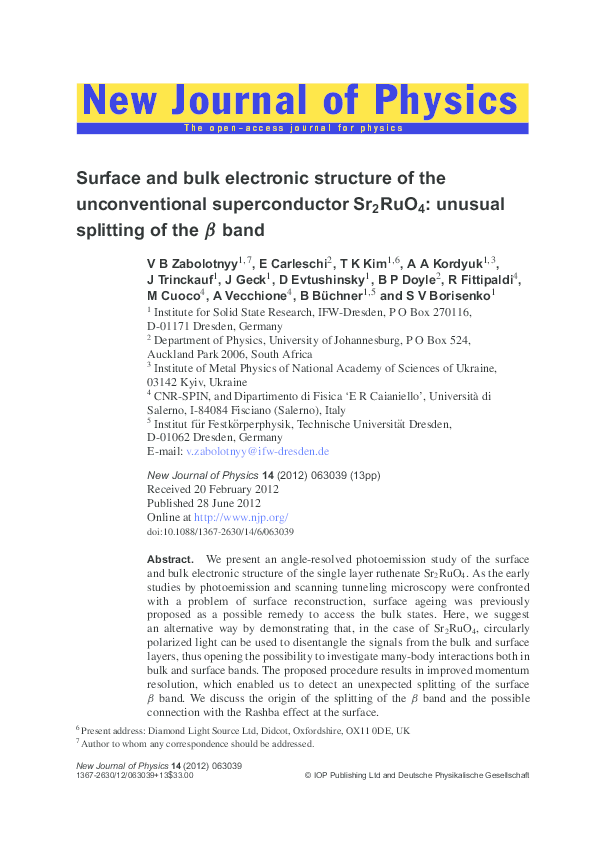 (PDF) Surface and bulk electronic structure of the unconventional ...
