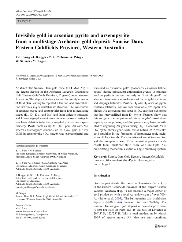 (PDF) Invisible gold in arsenian pyrite and arsenopyrite from a ...