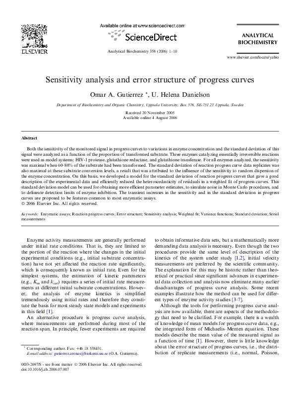 (PDF) Sensitivity analysis and error structure of progress curves