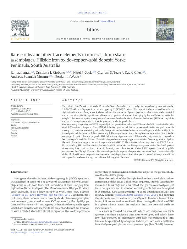 (PDF) Rare earths and other trace elements in minerals from skarn ...