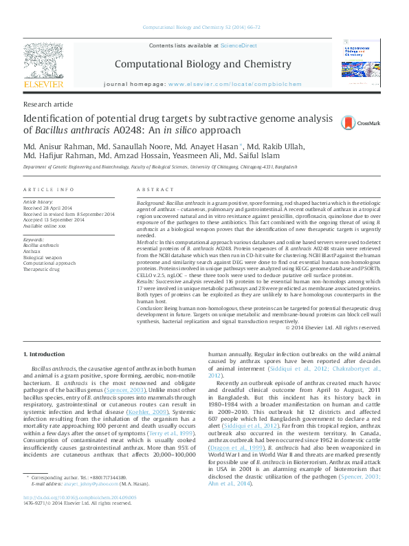 (PDF) Identification of potential drug targets by subtractive genome ...