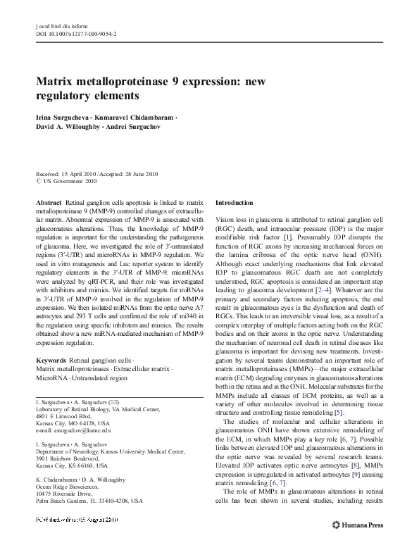 (PDF) Matrix metalloproteinase 9 expression: new regulatory elements