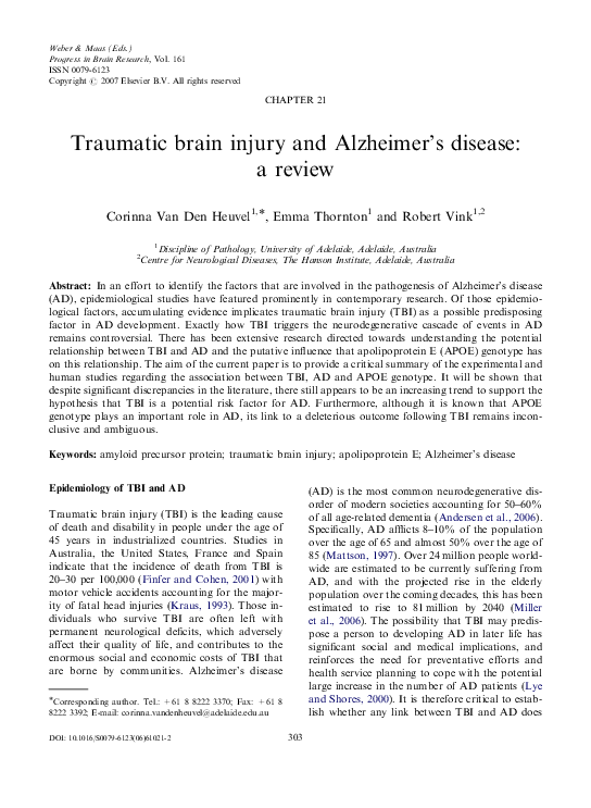 (PDF) Traumatic brain injury and Alzheimer's disease: a review