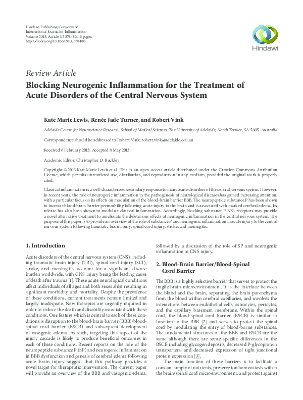 (PDF) Blocking neurogenic inflammation for the treatment of acute ...