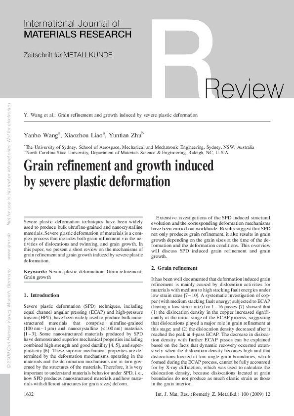 (PDF) Grain refinement and growth induced by severe plastic deformation