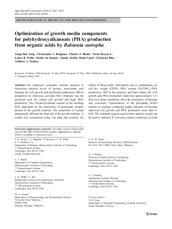 (PDF) Optimization of growth media components for polyhydroxyalkanoate ...