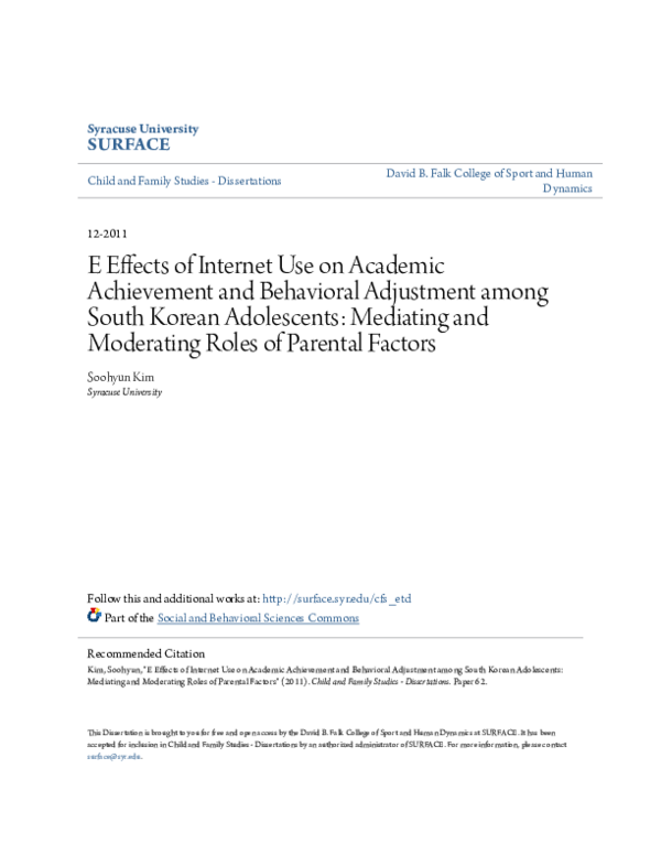 (PDF) E Effects of Internet Use on Academic Achievement and Behavioral ...