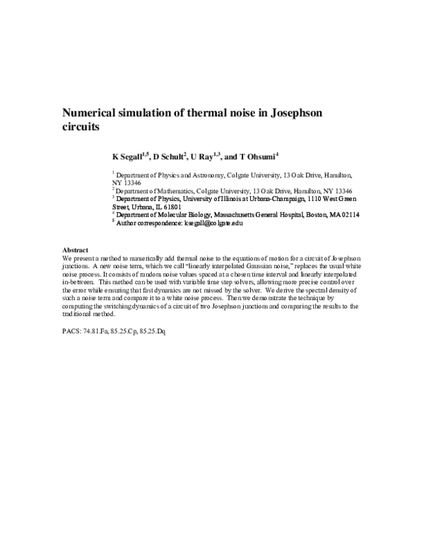(PDF) Numerical simulation of thermal noise in Josephson circuits