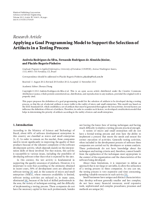 (PDF) Applying a Goal Programming Model to Support the Selection of ...