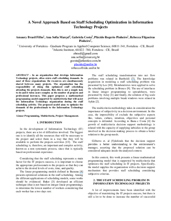 (PDF) A Novel Approach Based on Staff Scheduling Optimization in ...