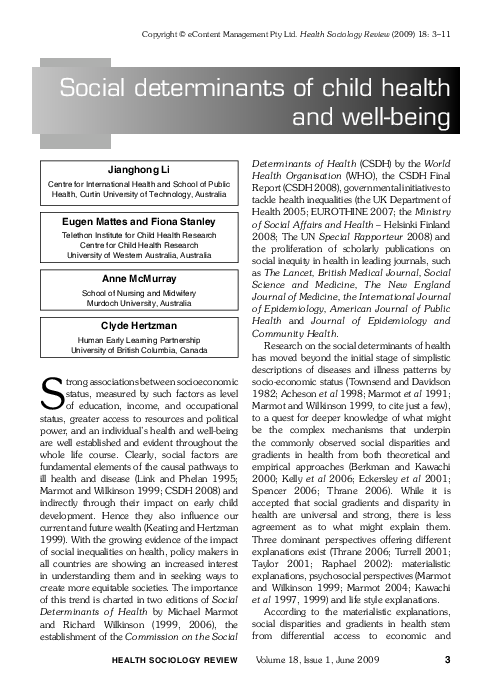 (PDF) Editorial: Social determinants of child health and well-being