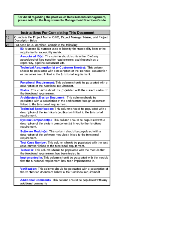 Brd Traceability Matrix Template