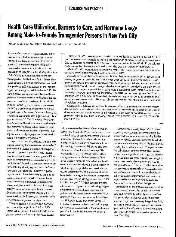 (PDF) Health Care Utilization, Barriers to Care, and Hormone Usage ...