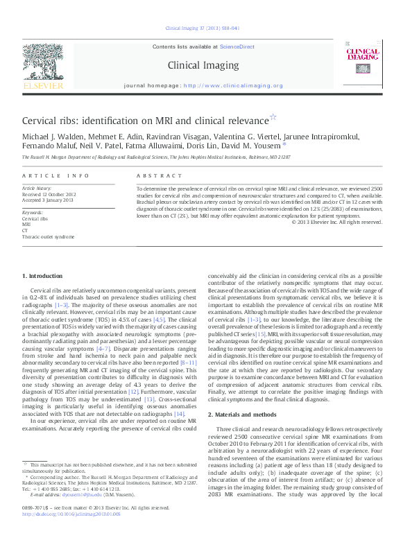 (PDF) Cervical ribs: identification on MRI and clinical relevance