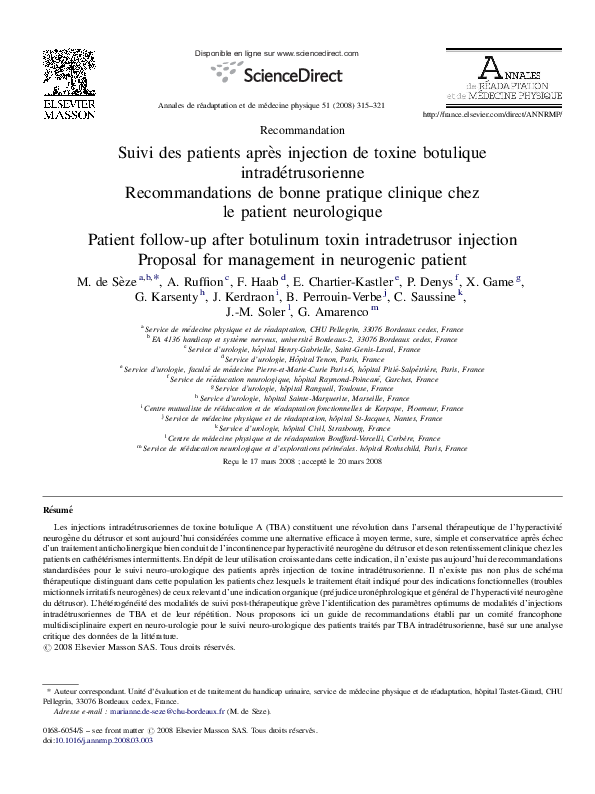 (PDF) [Patient follow-up after botulinum toxin intradetrusor injection ...