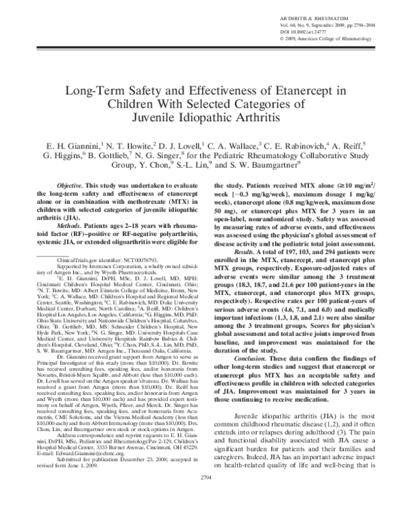 (PDF) Long-term safety and effectiveness of etanercept in children with ...