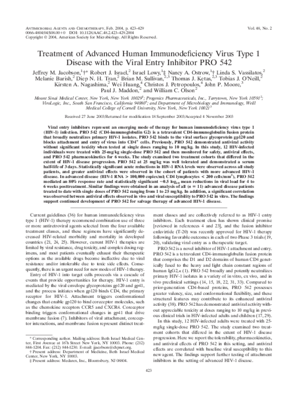 (PDF) Treatment of Advanced Human Immunodeficiency Virus Type 1 Disease ...