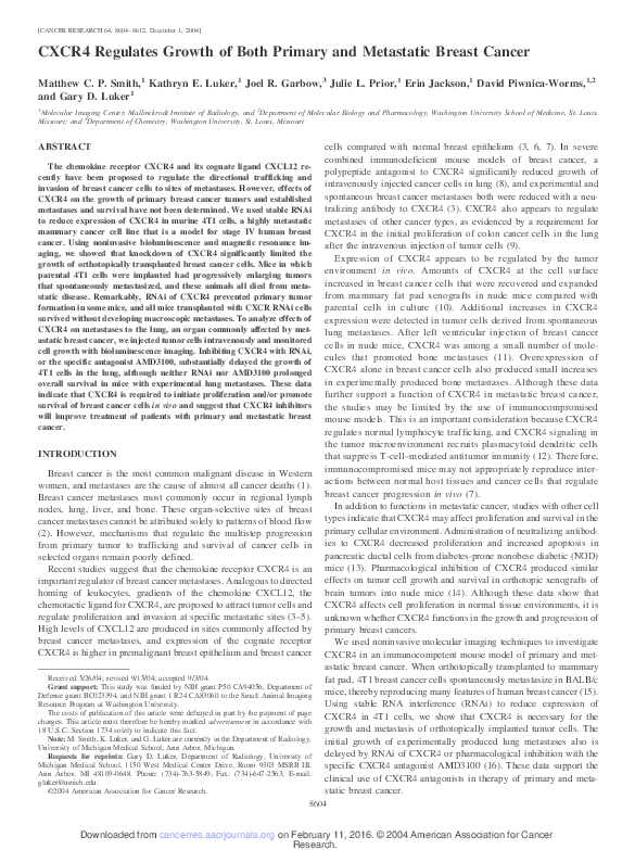 (PDF) CXCR4 Regulates Growth of Both Primary and Metastatic Breast Cancer