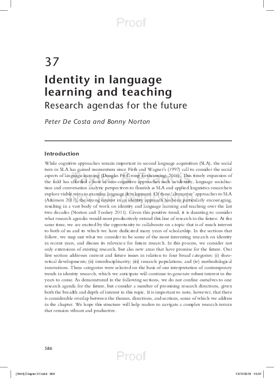 (PDF) Identity in language learning and teaching Research agendas for ...