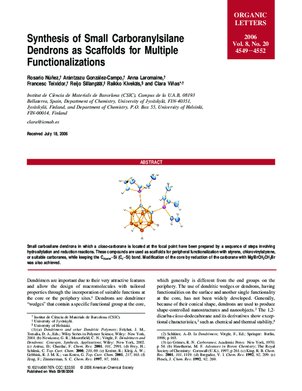 (PDF) Synthesis of Small Carboranylsilane Dendrons as Scaffolds for ...