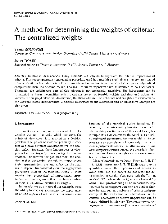 (PDF) A method for determining the weights of criteria: The centralized ...