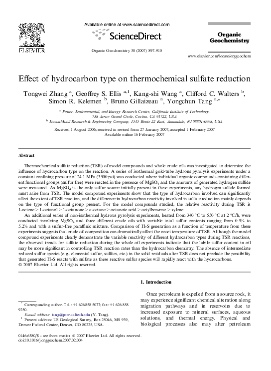 (PDF) Effect of hydrocarbon type on thermochemical sulfate reduction