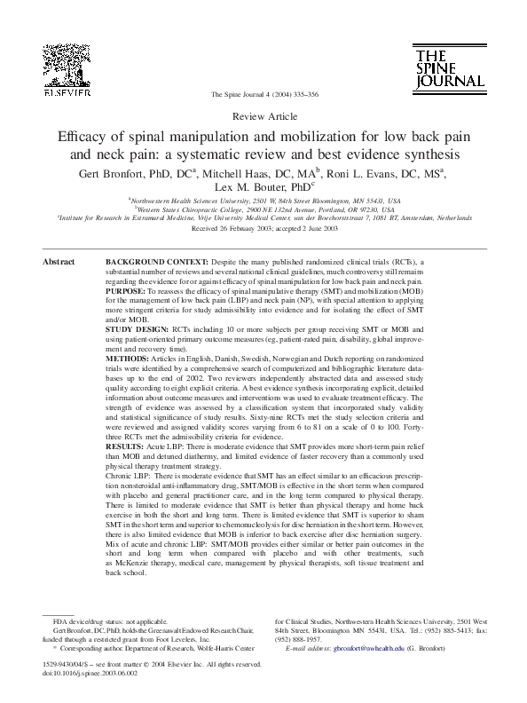 (PDF) Efficacy of spinal manipulation and mobilization for low back