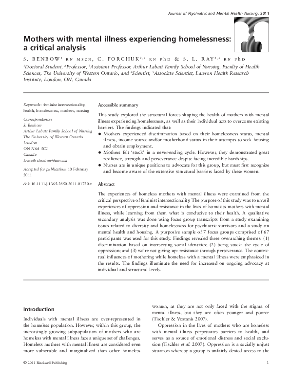 (PDF) Mothers with mental illness experiencing homelessness: a critical ...