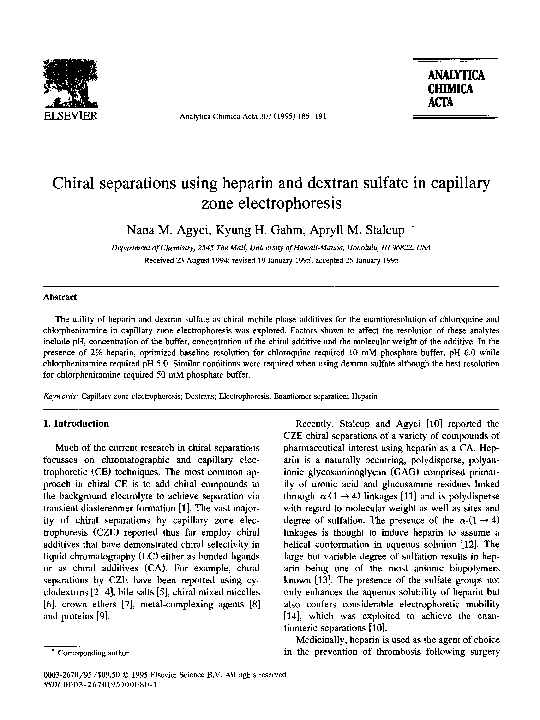 (PDF) Chiral separations using heparin and dextran sulfate in capillary ...