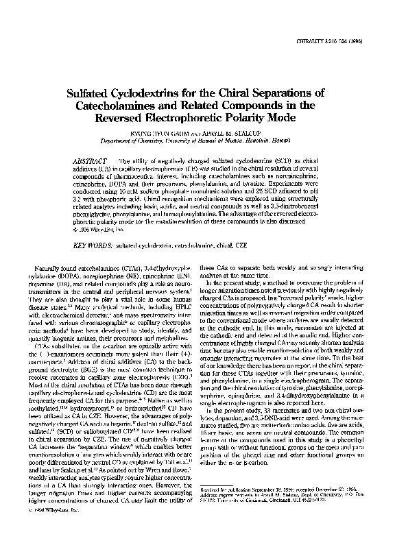 (PDF) Sulfated cyclodextrins for the chiral separations of ...
