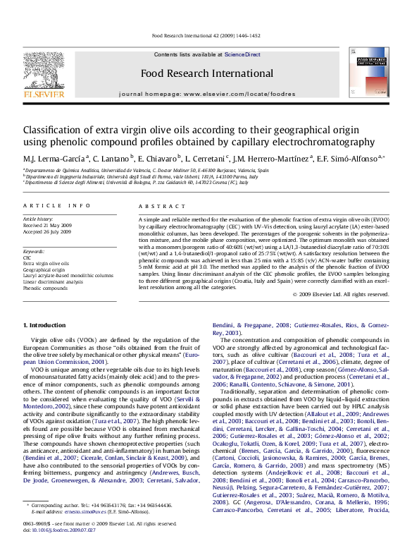 (PDF) Classification of extra virgin olive oils according to their ...