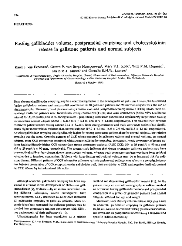 (PDF) Fasting gallbladder volume, postprandial emptying and ...