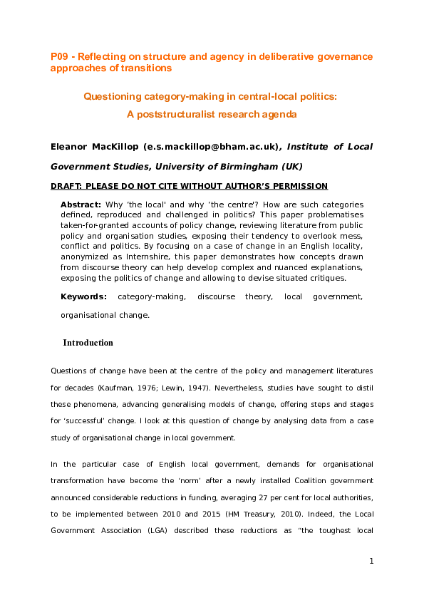 (DOC) Questioning categorymaking in centrallocal politics A