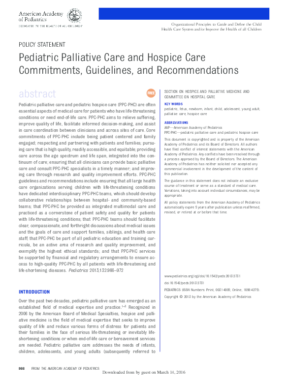 (PDF) Pediatric Palliative Care and Hospice Care Commitments ...