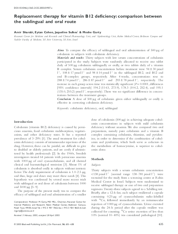 b12 lipotropic injections before and after Oral Treatment of Pernicious Anemia with Vitamin B12 without Intrinsic  Factor main image 0