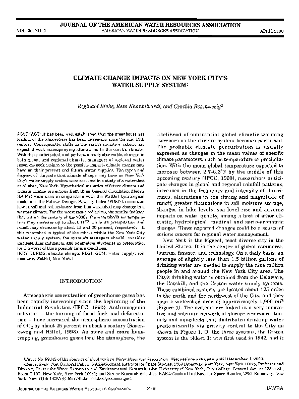 (PDF) Climate Change Impacts on New York City's Water Supply System