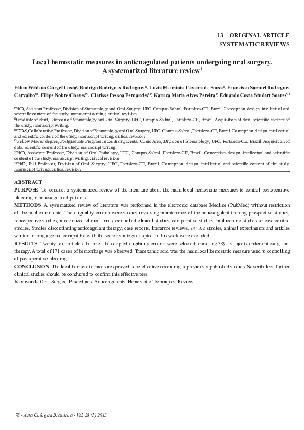 (PDF) Local hemostatic measures in anticoagulated patients undergoing