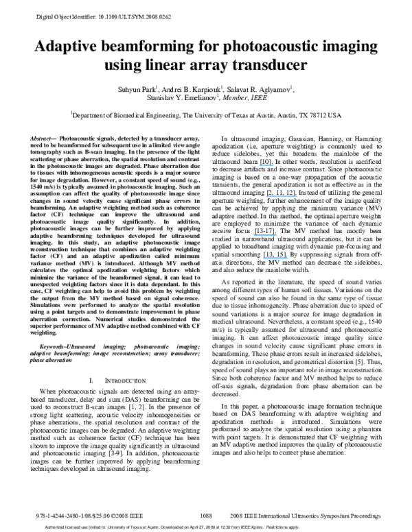 (PDF) Adaptive beamforming for photoacoustic imaging