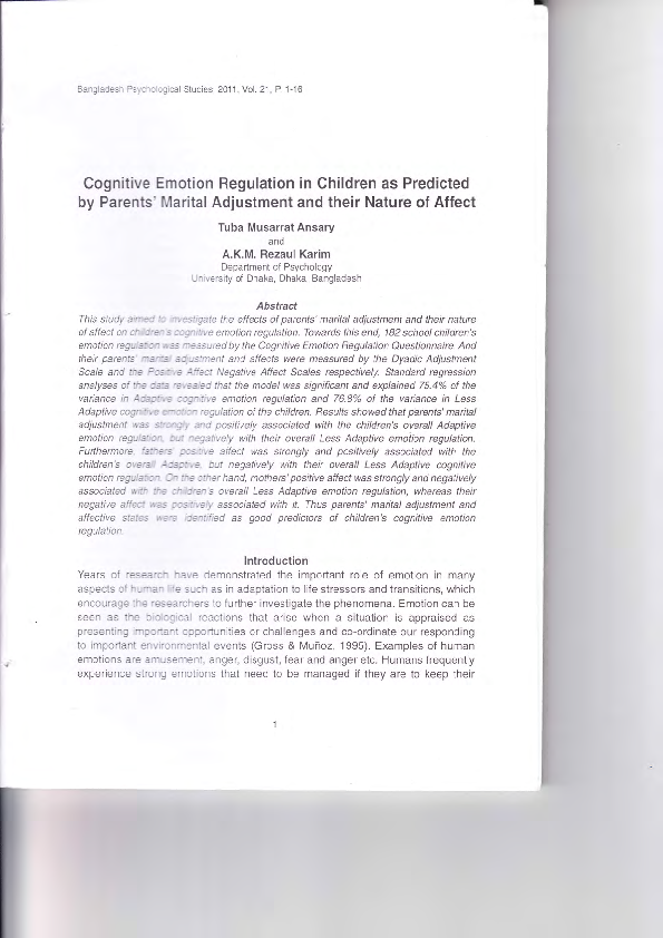 (PDF) Cognitive emotion regulation in children as predicted by parents ...
