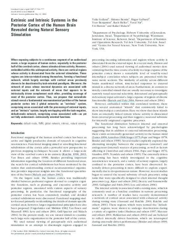 (PDF) Extrinsic and Intrinsic Systems in the Posterior Cortex of the ...