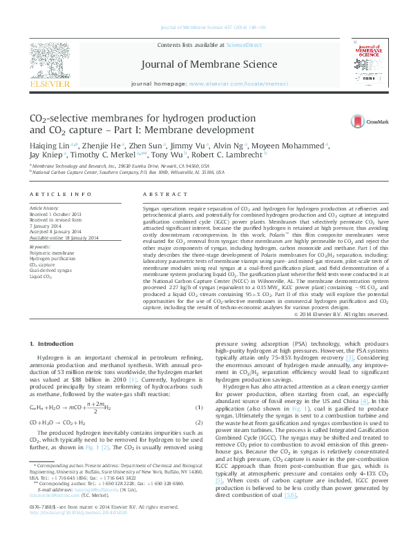 (PDF) CO2-selective membranes for hydrogen production and CO2 capture ...