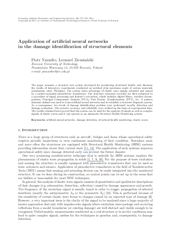 (PDF) Application of artificial neural networks in the damage