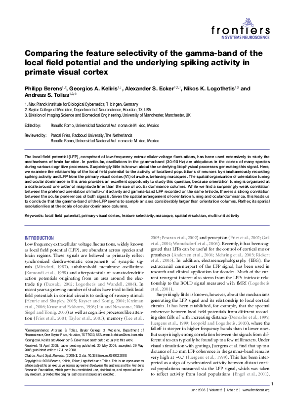 (PDF) Orientation tuning of the local field potential and multiunit activity in the primary
