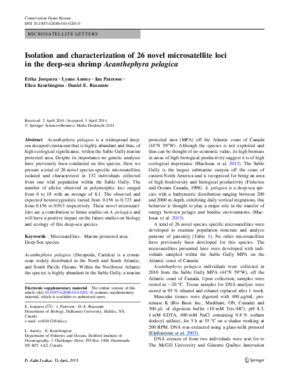 (PDF) Isolation and characterization of 26 novel microsatellite loci in ...